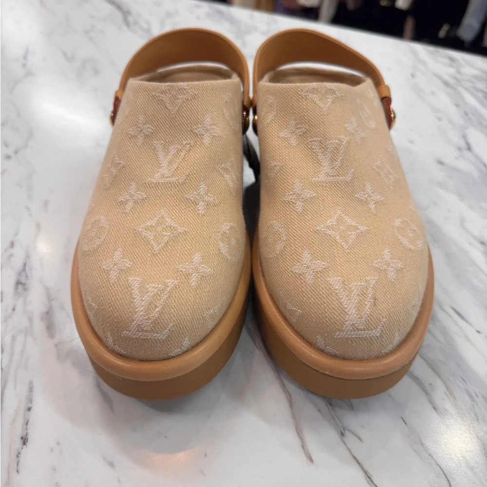 Louis Vuitton Tan Monogram Platform Clog Mules - Picture 5 of 6
